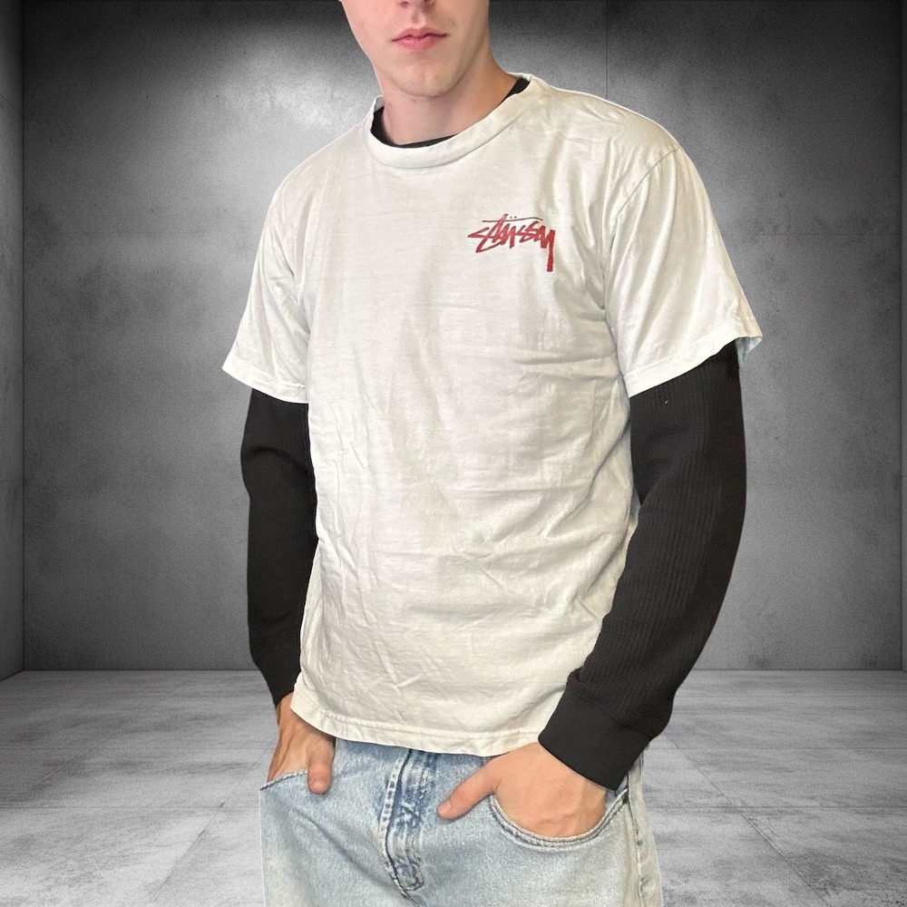 Vintage Stussy Wizard 8 Ball Graphic T Shirt White Mens Large Y2K Streetwear - Picture 2 of 8